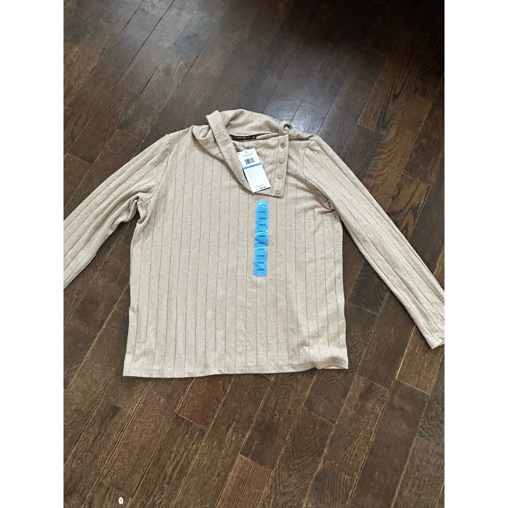 Rafaella Women's Sweater‎ Size Large. Nwt Beige Cowl Neck With Snaps